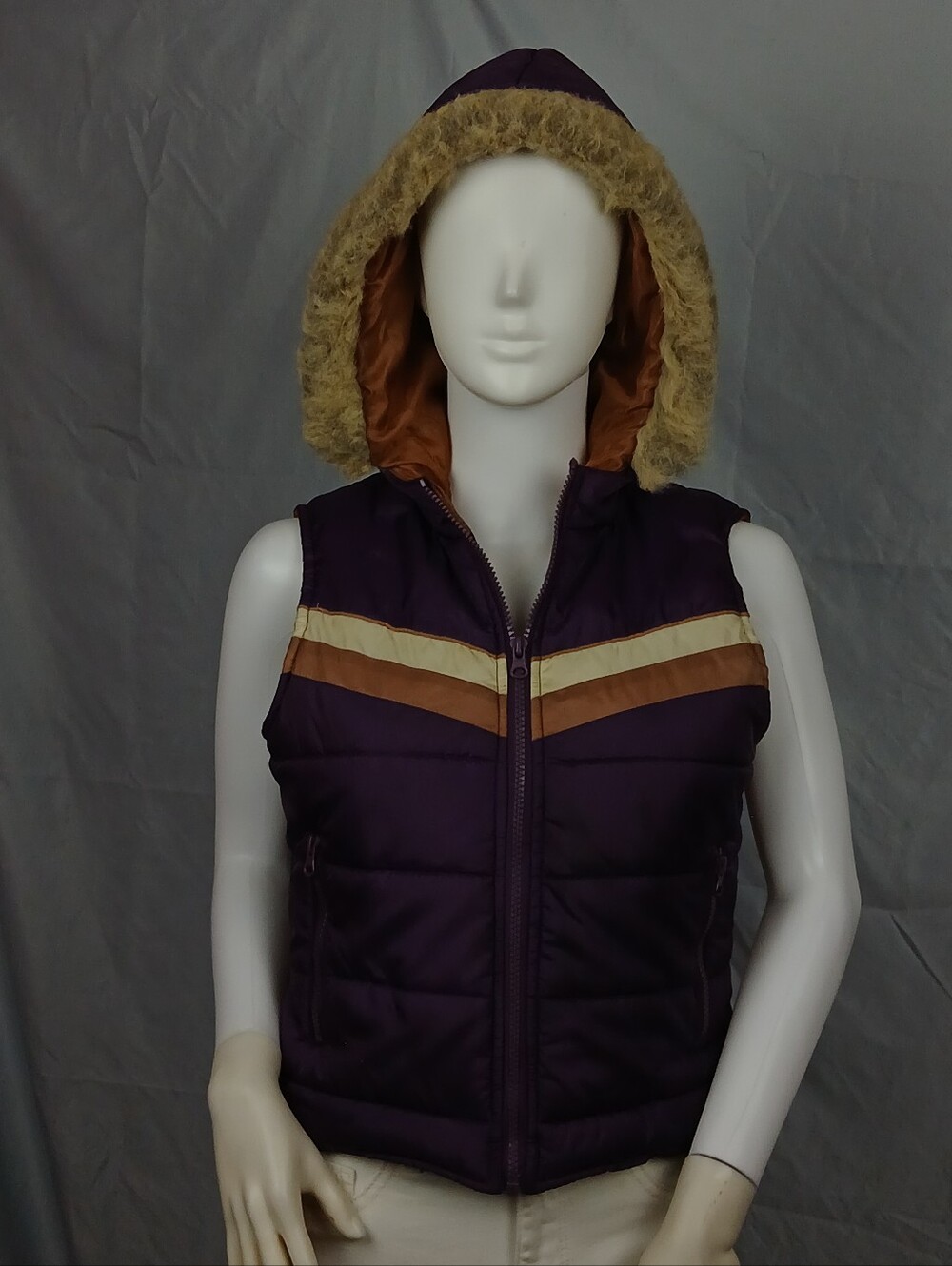 One Step Up Purple Faux Fur Hooded Puffer Vest M